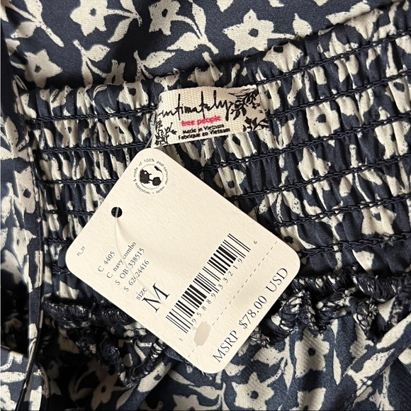 NWT‎ FREE PEOPLE 90s Y2K Floral Satin Sleeveless Mini Dress Smocked Back Slip M - Picture 9 of 11